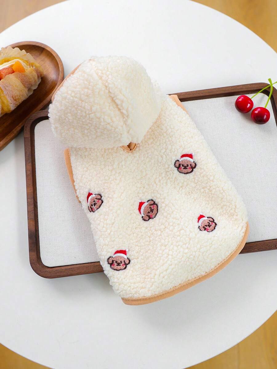 1pc Pet Clothes, Cute Dog/Cat Outfit For Small Dogs, Warm & Comfortable Fleece Hooded Jacket - Beige - متعدد الألوان - مشاهدة 1