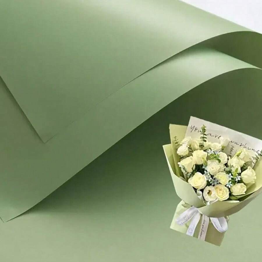 1pack/20pcs Solid Color Waterproof Wrapping Paper For Flower Bouquets, Matte Finish Elegant Paper For Wrapping Flowers - Olive Green - View 1