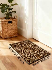 1pc Yellow Brown Leopard Print Rectangular Area Rug, Vintage Wild Aesthetic Short Pile Black Edged Doormat, Living Room Sofa Area Bedroom Entryway Personalized All-Season Home Decor Rug - Mocha Brown - View 14