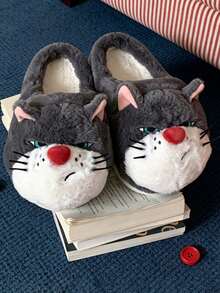 Women's Cute Gray Cat Home Slippers, Spring/Autumn/Winter Indoor Casual Flat Slippers, Anti-Slip, Warm, Soft Sole, Comfortable And Lightweight, Suitable For Girls And Students - Grey - View 3
