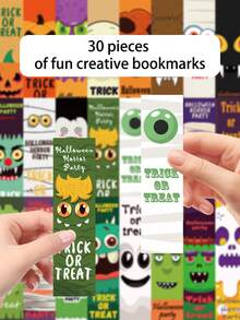 30pcs Cartoon Halloween Bookmarks, Suitable For Book Marking Cards, Library Cards, Paper Multi-Functional Reading Cards, Marking Cards, DIY Message Cards, Applicable For Back To School Season, School Supplies, Birthday Gifts, Halloween Gifts - 30pcs - View 6
