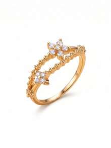 Gift Box Elegant Floral Cubic Zirconia Ring Sweet Fashion Jewelry Non-Fading Hypoallergenic Suitable For Women's Daily Wear Or Holiday Gift - Gold - View 7