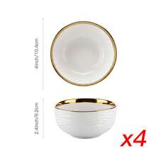 YOLIFE 2/4/6pcs Ceramic Bowl Set, Elegant Gold Rim Design, Kitchen Accessories, Pasta Bowl, Rice Bowl, Breakfast Bowl, Suitable For Serving Hot Noodles, Rice And More, Ideal For Home, Restaurant, Party Use, Perfect Holiday Gift - Multicolor - View 9