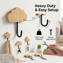 Self-Adhesive Wall Hook Set, No Drilling Required - Star-Shaped Wooden Hooks With Strong Adhesive, Suitable For Home Bathroom, Kitchen, Bedroom And Office, Multipurpose Wall-Mounted Storage Hanger For Towels, Bags, Keys, Coats, Hats & Decor - Multicolor - View 8