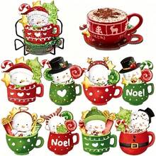 5D DIY Diamond Painting Coaster Set, Sewing Supplies, Christmas Non-Slip Coaster, Cartoon Christmas Mug Snowman Design Wooden Cup Coaster, Suitable For Home Kitchen Dining Table Party, Winter Holiday, Protect Tabletop Decor, Christmas Decoration Gift - Rhinestone Coaster/180 - View 1