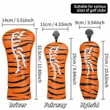 1Pc Orange Tiger Stripe Embroidered Wood Headcover, Pu Club Protective Cover For Driver Fairway Hybrid - Multicolor - View 12