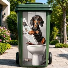 Waterproof Outdoor Trash Can Sticker, Removable Vinyl Decal, Funny Raccoon Dachshund Poodle Chihuahua Chicken Giraffe Sitting On Toilet Reading Newspaper Meme Pattern, Sidewalk Trash Can Home Yard Decor Gift - Animal-themed Trash Can Stickers - View 14