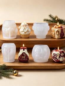 1pc Christmas 3D Aromatherapy Candle Silicone Mold, Santa Claus Cupcake Gift Box Angel Reindeer Apple Snowman Shape, DIY Aromatherapy Plaster Holiday Decor Silicone Mold Easy Release - Transparent - View 2