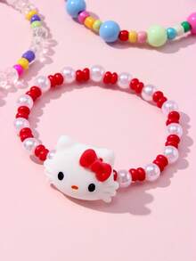 4pcs/Set Sanrio Kids Jewelry Cute Kitty Pendant Beaded Bracelet Bangle Bracelet Hand Accessory, Suitable For Holiday Party School Birthday Gift Girls Accessory Colorful Beads Random - Multicolor - View 9