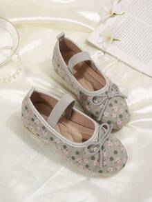 1 Pair Girls Grey Mary Jane Korean Style Ballet Polka Dot Bow Shallow Slip-On Soft Sole Driving Loafers - Grey - View 1