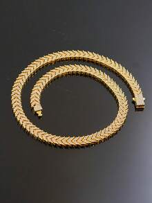 Hip Hop Full Rhinestone Arrow Cuban Chain Necklace & Bracelet Set Men's Fishbone Chain Cool Party Jewelry - Fishbone Cuban Link Chain - View 17