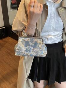 2026 New Chain Tassel Evening Bag Women's Fashion Celebrity Clutch Handbag Shoulder Crossbody Bag Solid Color Snap Closure Chain Handbag [Random Color Position] - Dusty Blue - View 7