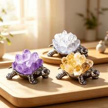 1pc Natural Crystal Cluster Turtle FigurineMetal Tortoise Statue With Amethyst Citrine Clear Quartz ClusterDesktop Decor OrnamentGift For Home Office - Mini Turtle - View 2