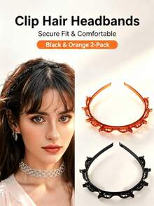 2pcs Woven Twist Headband Hair Clips, Layered Braided Hairband With Bangs Fixation Clips, Hair Accessories For Women - Multicolor - View 8