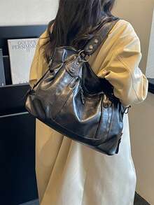 Fashionable Large Capacity Hand-Held Tote Bag Crossbody Bag Suitable For Daily Used Commuting Shopping Office Travelling - Black - View 4