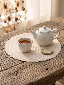 1/2/4/6/12pcs Cream White Wavy Braided Placemats, Japanese Rustic Style, Woven Material, Round Shape With Wavy Braided Edge Details, Heat-Resistant Tabletop Protection & Decorative Function, Tea Mat Suitable For Japanese Tea Room Arrangement And Quiet Home Decor Scenes - Beige - View 6