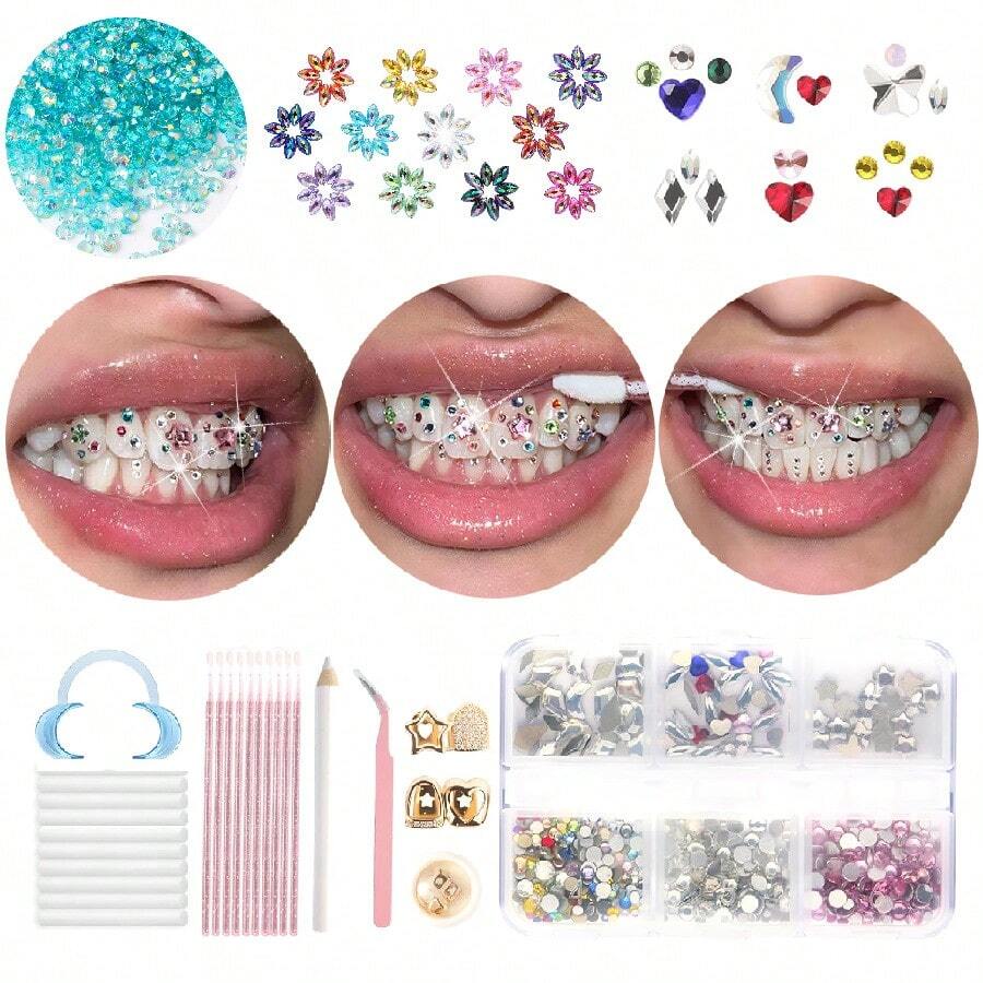 30pcs Pink Butterfly Shaped DIY Tooth Decor Set, Simple Elegant Tooth Accessories Set, Cute Tooth Decoration Suitable For Daily, Party, Holiday, Prom (Glue Not Included) - 30PC Multi-color Set - View 1
