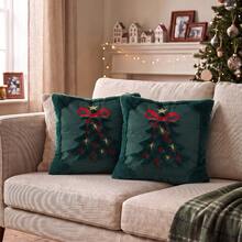 1 New Christmas Tree Star Embroidery Pillow Case, Computer Embroidered Holiday Party Pillow Cover (Pillow Insert Not Included) - Multicolor - View 1