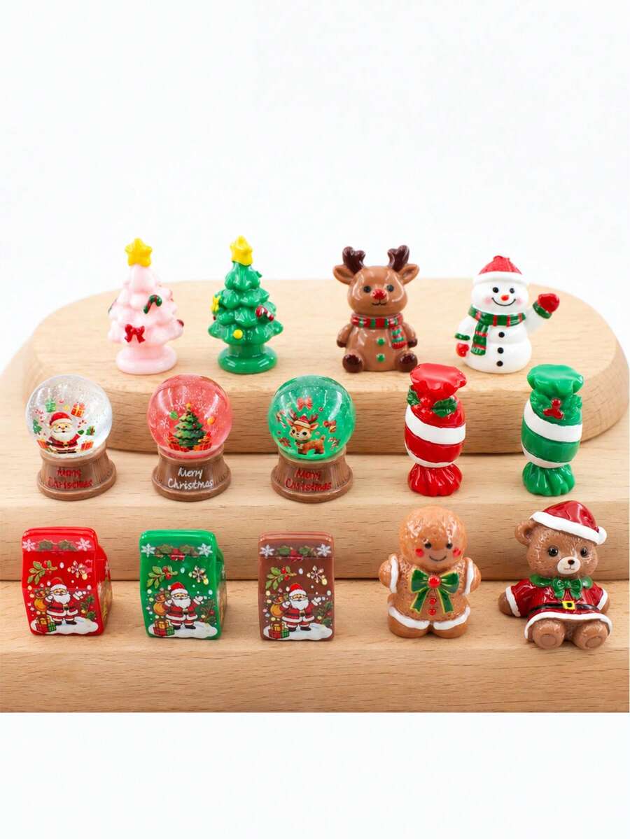 Mini Christmas Snow Globe & Gift Box Ornament Set, Cute Resin Santa Claus & Reindeer Decor, Miniature Christmas Landscape Decoration, Suitable For Dollhouse DIY Handmade Holiday Desktop Party Decor - A - View 1