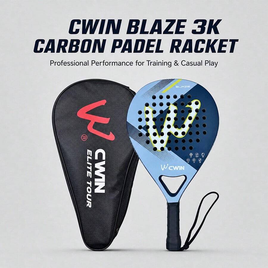 CWIN BLAZE Padel Racket, 3K Carbon Fiber Surface With High Elasticity Cortex EVA Core, 360g Lightweight Professional Racket, Anti-Slip Handle With Wrist Strap, Comes With Premium Hard Shell Carrying Case, Suitable For Adult Intermediate And Advanced Players