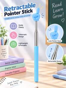 1pc Retractable Pointer Finger Reading Stick, Telescopic Finger Pointer Teaching Tool, Teacher's Pointer Pen For Reading, Blackboard, Piano, Home Use - Blue - View 2