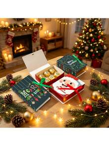 12/24pcs Christmas Paper Gift Boxes, With Red Ribbons And Bags, 4 Cartoon Christmas Patterns, Party Decoration Gift Packaging Small Box, Santa Claus, Snowman, Gingerbread For Man Candy Boxes For Holiday Souvenirs Packaging - Gift Box - View 7