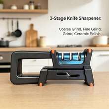 4-In-1 Diamond Quick Knife Sharpener, Dull Blade Killer, Fine Grinding Stone, Household Non-Automatic Knife Sharpener, Portable Kitchen Camping Knife Sharpener - Black Silver - View 7