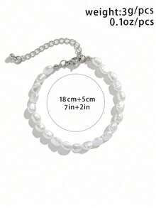 1pc Stylish Elegant Minimalist Faux Pearl Beaded Bracelet, Suitable For Men's Daily & Party Wear, Pearl Size Varies - White - View 6