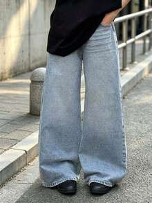 Youth Girl Y2K Casual Basic Loose Blue Jeans - Blue - View 2