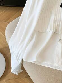 Women's White Crinkled Stand Collar Petal Sleeve French Style Blouse Inner Wear - White - View 5