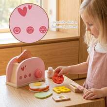 Children's Educational Wooden Pretend Play Bread Machine Toy, Kids Simulation Role Play Kitchen Game Coffee Maker & Toaster Interactive Learning Toy, Holiday Gift - Multicolor - View 6