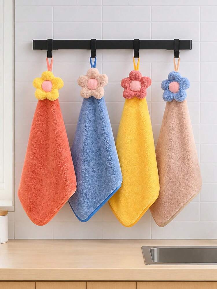 1/4/10pcs Cute Floral Hand Towels, 13.3 X 17.7 Inch - Coral Fleece Material, Super Soft, Highly Absorbent And Durable, With Hanging Ring For Hand Cleaning. Perfect For Bathroom, Kitchen And Home Use, Can Be Used As Modern Home Decor. Also Suitable As Decorative Hand Towels, Making Them An Excellent Holiday Gift Choice. - Multicolor - View 14