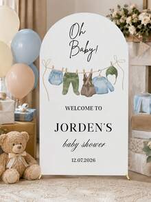 1pc Customized Elastic Arch Decor Fabric, Customizable Name And Date, Suitable For Baby Boy, Girl Or Gender Neutral Baby Shower Welcome Banner, Used For Baby Shower Photo Booth, Party Entrance And Celebration Backdrop Decoration - Multicolor - View 6