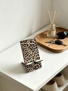 Wooden Leopard Print Phone Stand, Convenient Phone Charging Accessory, Adjustable And Expandable Multi-Functional Stand, Detachable, Easy Installation, Dual Height Adjustable, Suitable For All Phone Models, Portable Stand, Ideal For Office, Study, Travel, Leisure, Birthday Gift, Family, Friends, Perfect For Lazy Movie Watching And Live Streaming In Dormitory, Women's Gift - Multicolor - View 2
