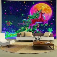 聖誕掛毯 霓虹飛翔馴鹿 聖誕樹 大滿月 星星 雪花 夜空 牆面掛飾 家居客廳臥室宿舍背景布 節慶假日派對牆面裝飾布 柔軟布料室內牆面覆蓋 - 彩色 - 查看 2