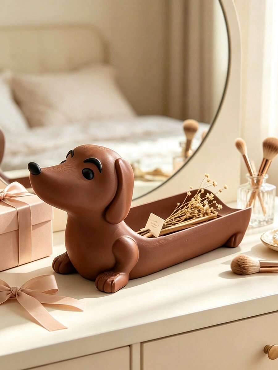Dachshund Shaped Decorative Tray, Desktop Decor, Home Decor, Dachshund Shaped Decorative Tray, Key Storage Rack, Makeup Brush Storage Rack, Bathroom Drainage Decor, Stationery Storage Tray - Multicolor - View 1