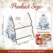 Christmas Tree Shaped Wooden Storage Rack, 2-Tier Display Shelf, Snowman And Sleigh Pattern, Decorative Storage Rack, Suitable For Decorations, Small Gifts And Desktop Christmas Decor, Storage Rack, Vertical Rack, Vertical - Multicolor - View 5