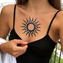 Herbal Juice Semi-Permanent Tattoo Sticker, Minimalist Sun Pattern, 14 Days Fade-Resistant, Music Festival Party Gift, Arm Shoulder Neck Collarbone Leg Body Temporary Tattoo Sticker, 1pc/Pack - Blue - View 3