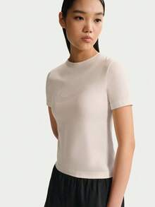 Nike Women's AS W NSW SS BURNOUT LOGO TOP Short Sleeve Knit Collarless T-Shirt TIO1517-103 - Beige - View 3