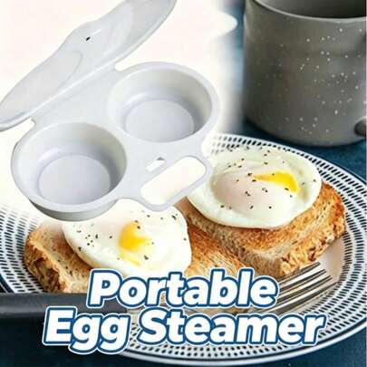 1pc Microwave Egg Cooker Poacher, Non-Electric Heat-Resistant PP Plastic, Double-Layer Egg Cup Heat-Insulating Base, Space-Saving Breakfast Cooking Tool, For Home Office Dormitory, Easy Clean Kitchen Gadget With Sturdy Handle Durable Cookware