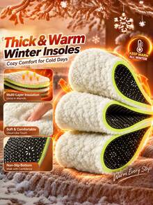 QKC 1 Pair Fleece Lined Winter Insoles, Soft Plush S Insoles, Multi-Layer Design Anti-Slip Bottom, Unisex Warm And Comfortable Shoe Pads - Beige - View 1