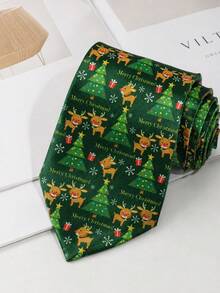 1pc Men's 8cm Christmas Holiday Reindeer & Santa Claus Neck Decor Tie - Multicolor - View 9