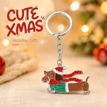 Christmas Dachshund Keychain Gift Set, Enamel Dog Key Ring With Metal Gift Tin & Shredded Paper Filler, Festive Holiday Charm For Backpack, Handbag, Keys & Gifts - View 6