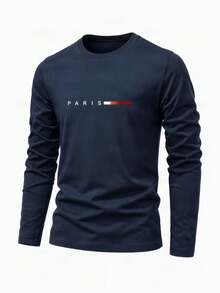 3PCS Men's Long Sleeve T-Shirt PARIS Print Crew Neck Casual Basic Undershirt 3-Pack - Multicolor - View 3
