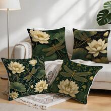 4pcs/1pc Vintage Gilded Lotus & Dragonfly Pattern Pillow Case, Single-Sided Printed Pillow Case, Suitable For Living Room, Bedroom, Home Decor, All-Season Pillow Case - Multicolor - View 8