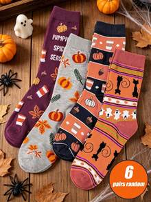 1/4 Pairs Random Women's Fun Halloween Socks With Pumpkin Head, Ghost, Witch Prints, Suitable For Party And Holiday Wear - Multicolor - View 11