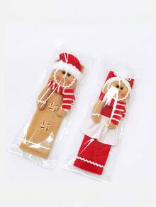 1pc/2pcs Christmas Gingerbread Man Refrigerator Handle Cover, Cute Gingerbread Boy & Girl Plush Fridge Handle Protector, Scene Decoration, Holiday Decor, Room Decor, Home Decor, Theme Party Decoration, Christmas Decoration - Multicolor - View 5