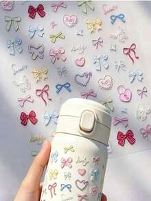 1pc/2pcs Colorful Bow Decor Water Bottle Stickers, Self-Adhesive Embossed Exquisite Cute Creative Decorative Decals - Bow Stickers - View 1