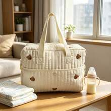 Quilted Diaper Bag Tote, Suitable For Parents, Large Capacity Diaper Changing Bag, Suitable For Newborn Boys And Girls, Hospital Bag For Childbirth - Beige Multi-bear Front Pocket Diaper Bag - View 4