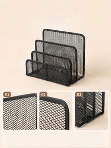 Tiered Metal Mesh Desktop File Organizer, Multi-Slot Mail & Letter Sorting Rack, Desktop Document Storage Holder, Space-Saving Office Supplies, Suitable For Home Workstation - Multicolor - View 2